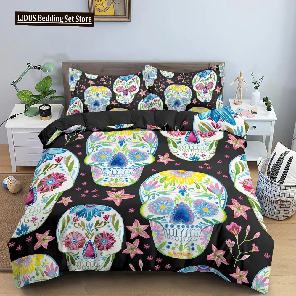 

3D Skull Print Bedding Set Skeleton Down Duvet Beds Cover Beds Cover Bedroom Gemini Large Size Quilt Cover 2/3 pcs EU single(135x200cm)