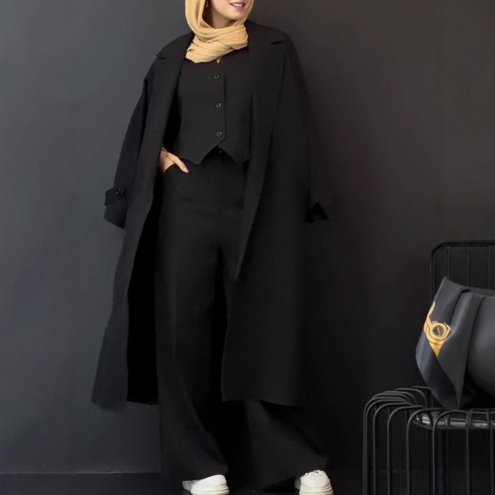 Повседневная сексуальная женская осенняя верхняя одежда без рукавов - Модный комплект из трех предметов XL чёрный