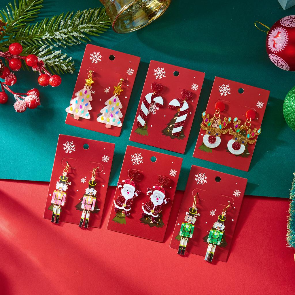 Cute Cartoon Santa Claus Dangle Earrings Stud For Women Acrylic Snowman Elk Christmas Tree Pendant Earrings New Year Party Gift