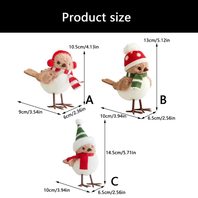 Soft Fabric Christmas Tree Bird Decoration Plush Holiday Bird Decoration Freestanding Tabletop Ornament for Shelf Entryway Styling,