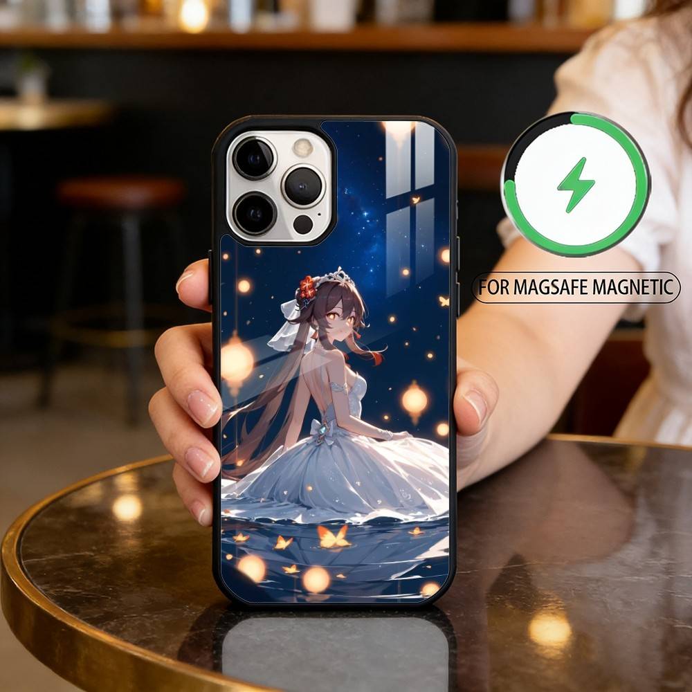 Genshin Impact Zhongli Hutao Magnetic For Magsafe Wireless Charging Phone Case For iPhone17,16,15,14,13,12,11 Plus,Pro Max