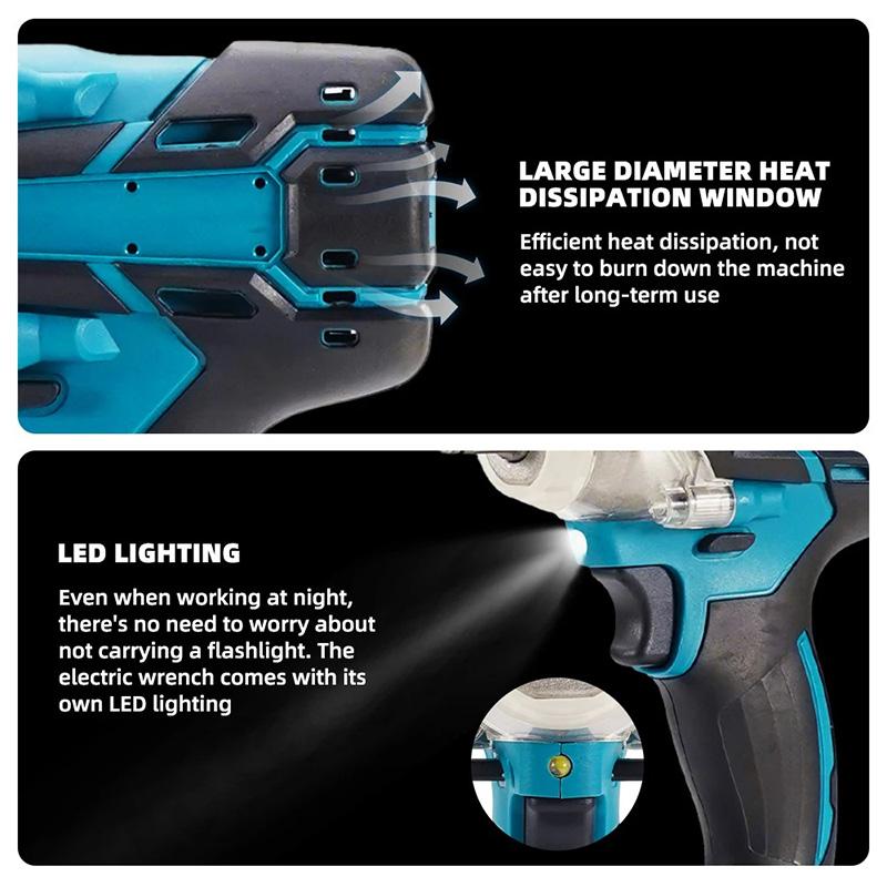 350N.m Cordless Electric Impact Wrench Brushless Electric Wrench Hand Drill Socket Power Tool For Lithium Battery Auto Repair