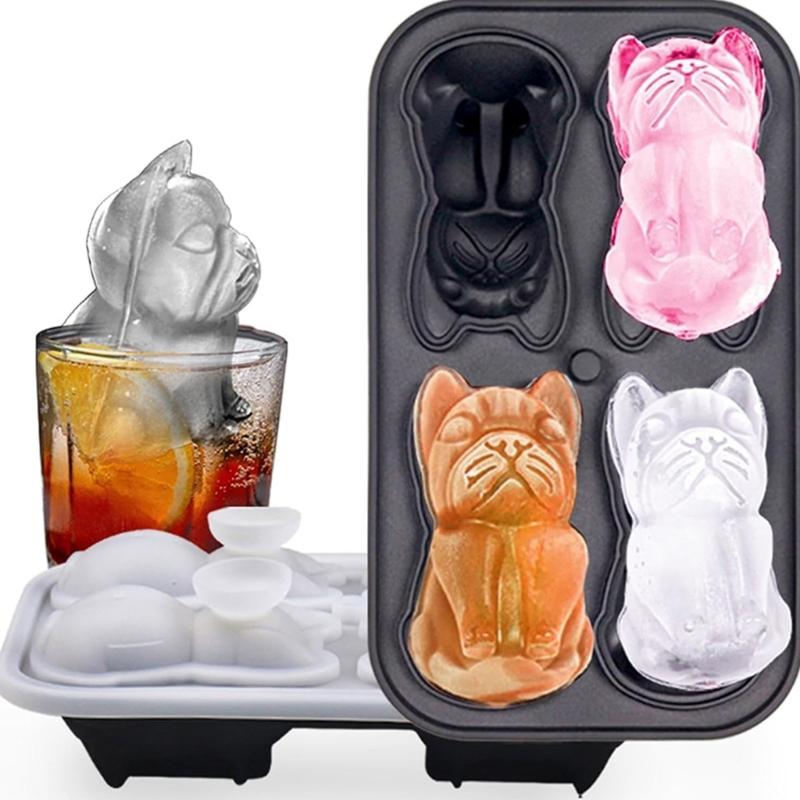 Bulldog Shaped Ice Cube Tray Flexible Silicones Dog Mold Convenient Ice Making Molds Multifunctional Kitchen Tool
