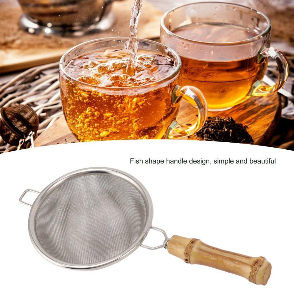 

Wooden Handle Tea Filter Stainless Steel Tea Infuser Tea Accessories Tea Sieve Home Use Silver Bamboo