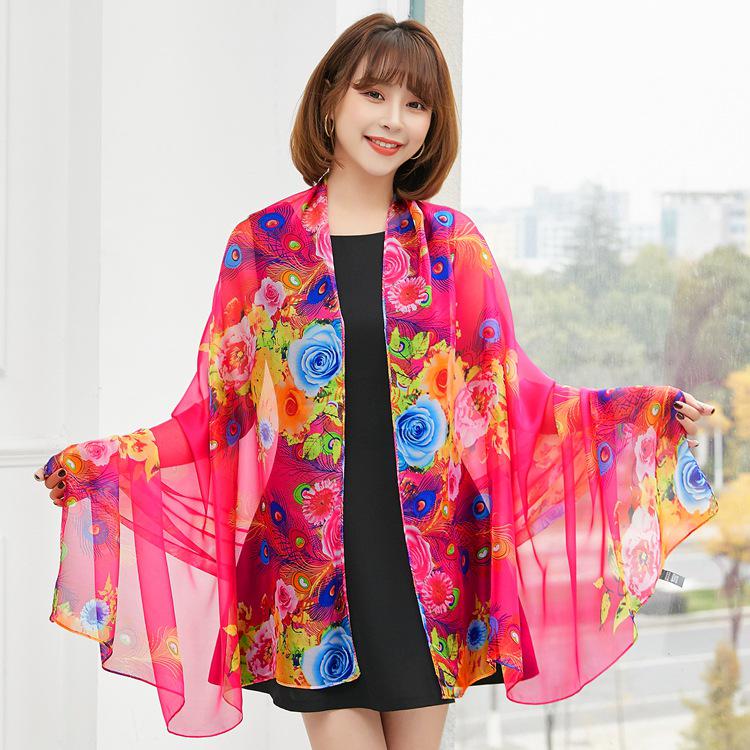 Women's Chiffon Scarf - Lightweight, Printed Sun Protection for Spring, Summer, Fall - Versatile Beach Shawl