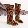 Large size leopard print tall tube but knee fashion boots autumn and winter square and round head women's boots