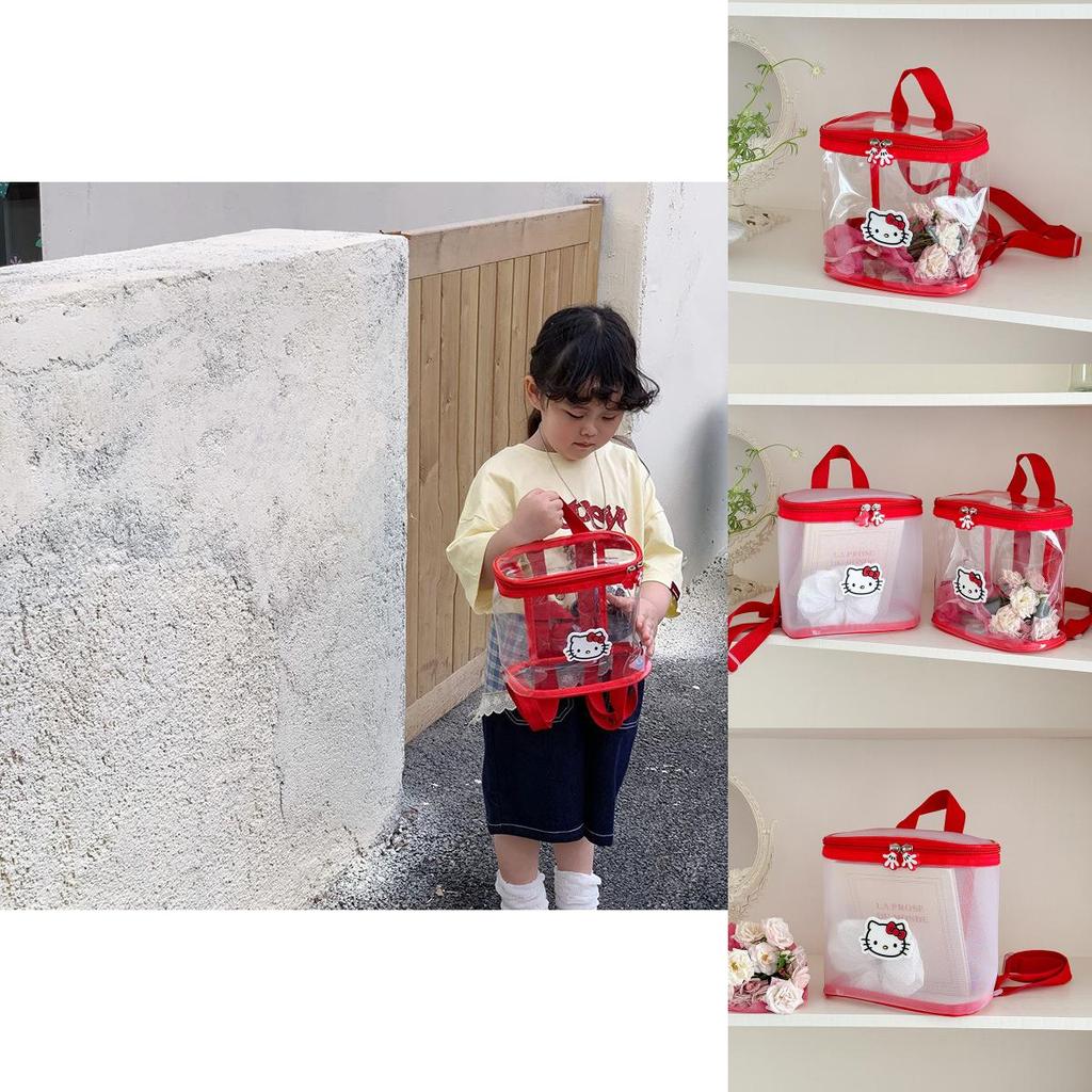 Hello Kitty Cat Pattern Transparent Kids Backpack With Breathable Pu Material For Kindergarten Children