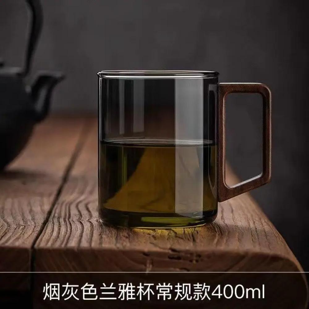 

Кружка для кофе стеклянная с деревянной ручкой термостойкая большой емкости для питьевой воды чайная чашка набор 400 мл 401-500ml
