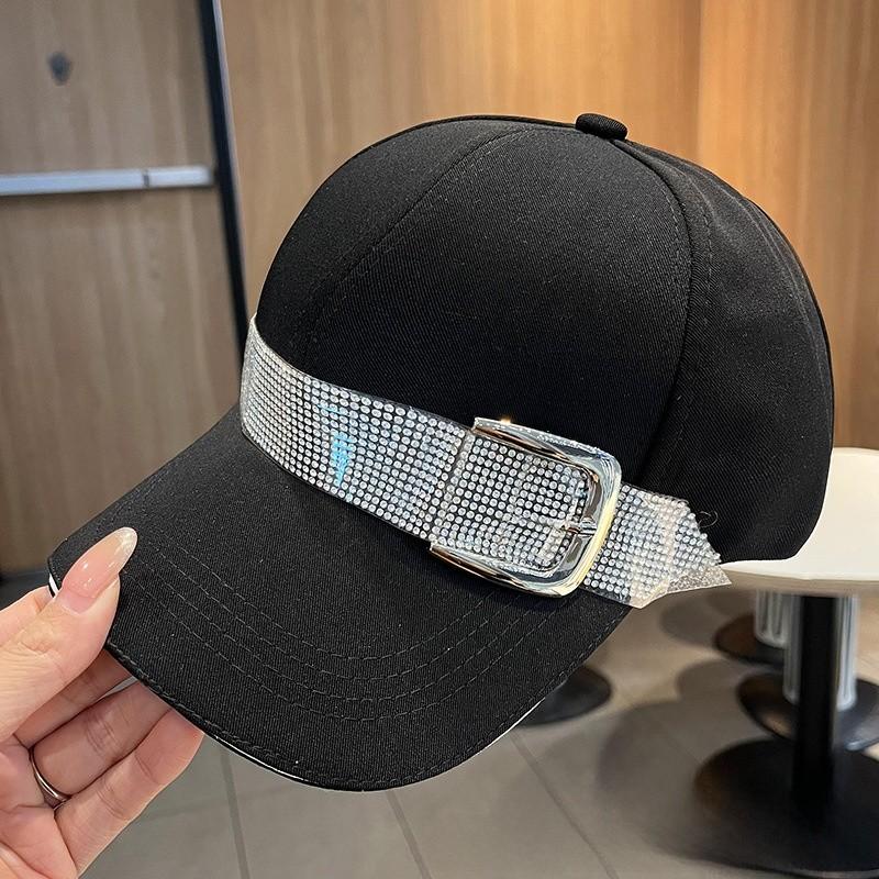 Casual Baseball Cap With Rhinestone Embellishments And Sun Protection For Spring Summer Wear