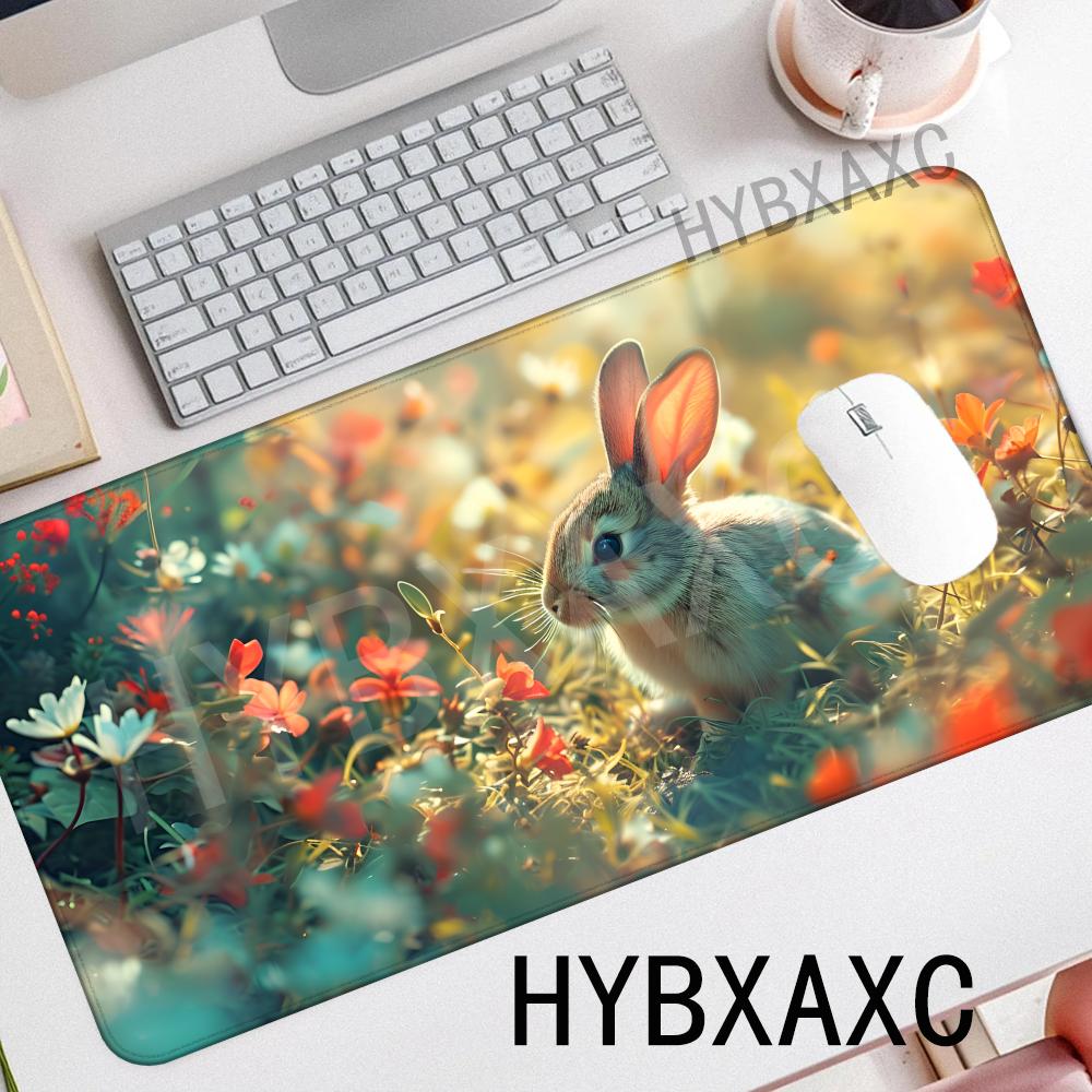 HYBXAXC Cute Rabbit in Flower Garden Art Mouse Pad NonSlip Rubber Desk Mat for Gaming 800x400x2mm