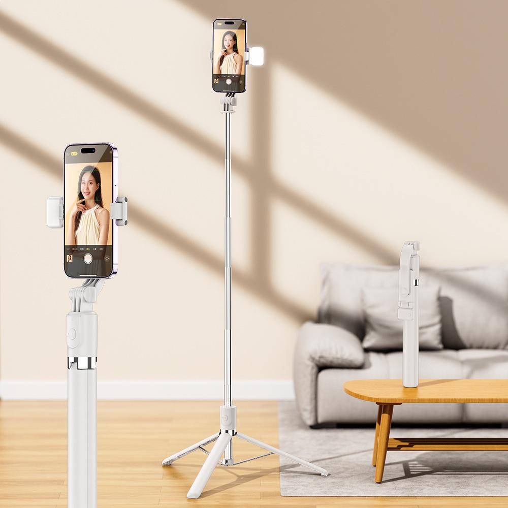 Mobile Phone Bluetooth Selfie Stick & Tripod with Fill Light - Mini, Retractable, Foldable, and Portable.