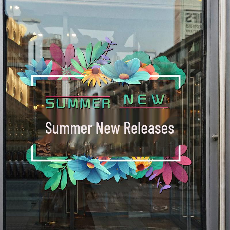 

Летние наклейки на окна в виде зеленых листьев для украшения магазина Small