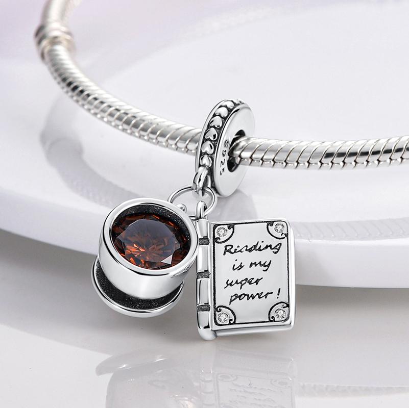 925 Silver Book Coffee Cup Charms Bead CZ Zircon Butterfly Dangle Fit Original Bracelet DIY Women Jewelry
