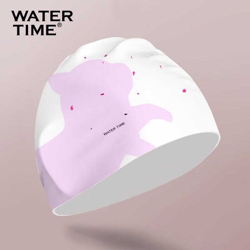 WATERTIME Silicone Swimming Cap, Waterproof, for Long Hair, Large Size, Ear Protection, Cat Pattern