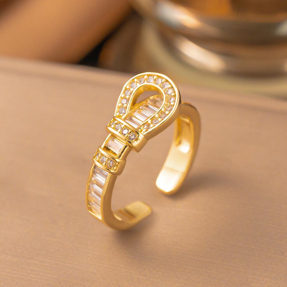 Micro-Inlaid Zircon Fashion Open Ring - Adjustable Luxury Index Finger Jewelry for Women