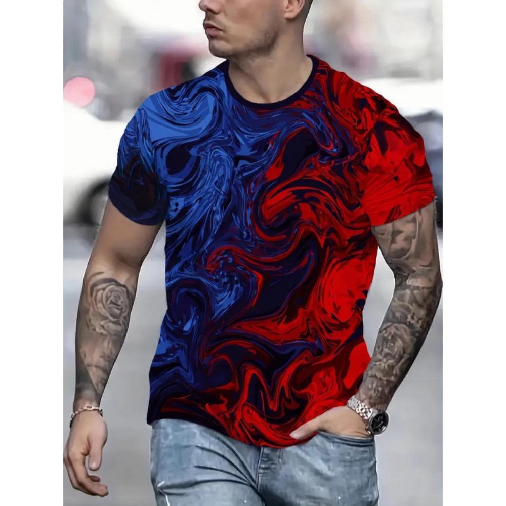 T-shirt Estiva da Uomo Girocollo Stampata in 3D Moda Versatile Traspirante Tendenza Casual