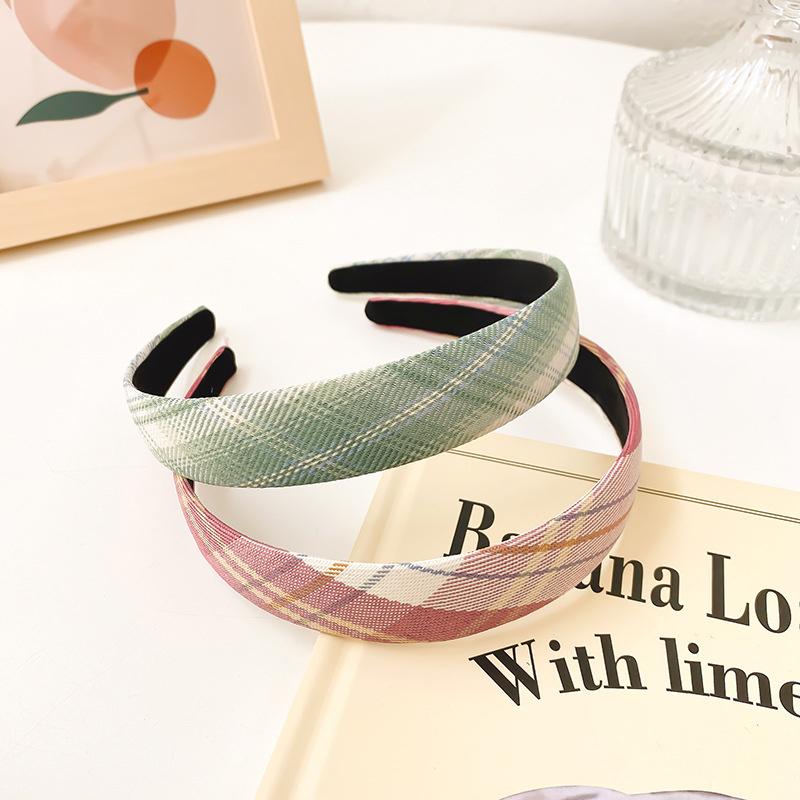 2 Stück/Set 2 cm dünner karierter Stoff-Haarreif für Frauen Mädchen tägliche Presse Haaraccessoires Koreanische JK Studentenuniform Kopfbedeckungen