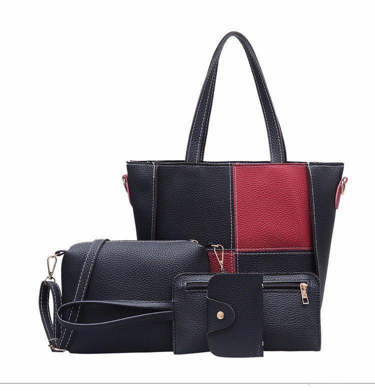 Fashion Women Splicing Color Shoulder Bag Pu Leather Handbag Holder Messenger Bag 4cs With Premium Quality Materials And Timeless Design