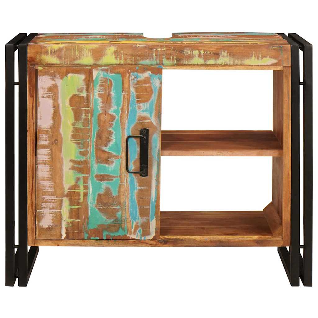 Washbasin Cabinet Multicolored Solid Upcycled Wood
