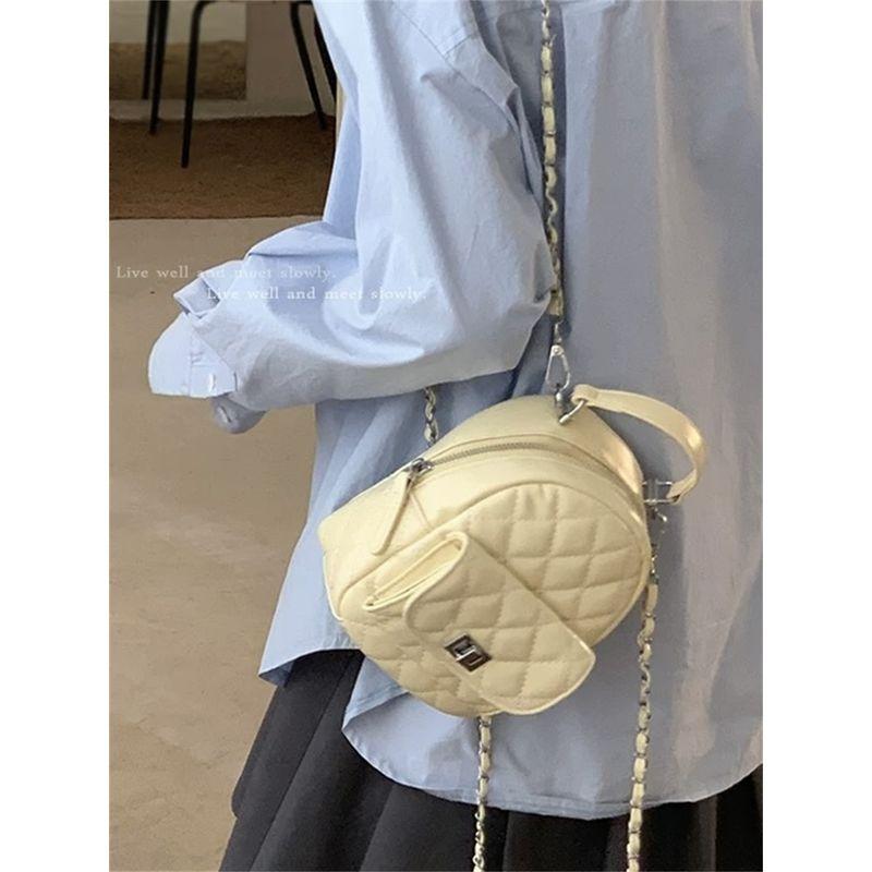

Korean Series Ins Graceful Backpack Bag Women 2025 New Rhombus Chain Shoulder Messenger Bag Portable Small Backpack White