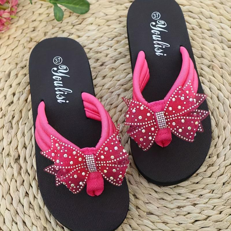 Women's Slip-On Rhinestone Sandals - Sparkling Toe Strap, Slip-Resistant EVA Sole - Pink Formal & Casual Shoes for Parties