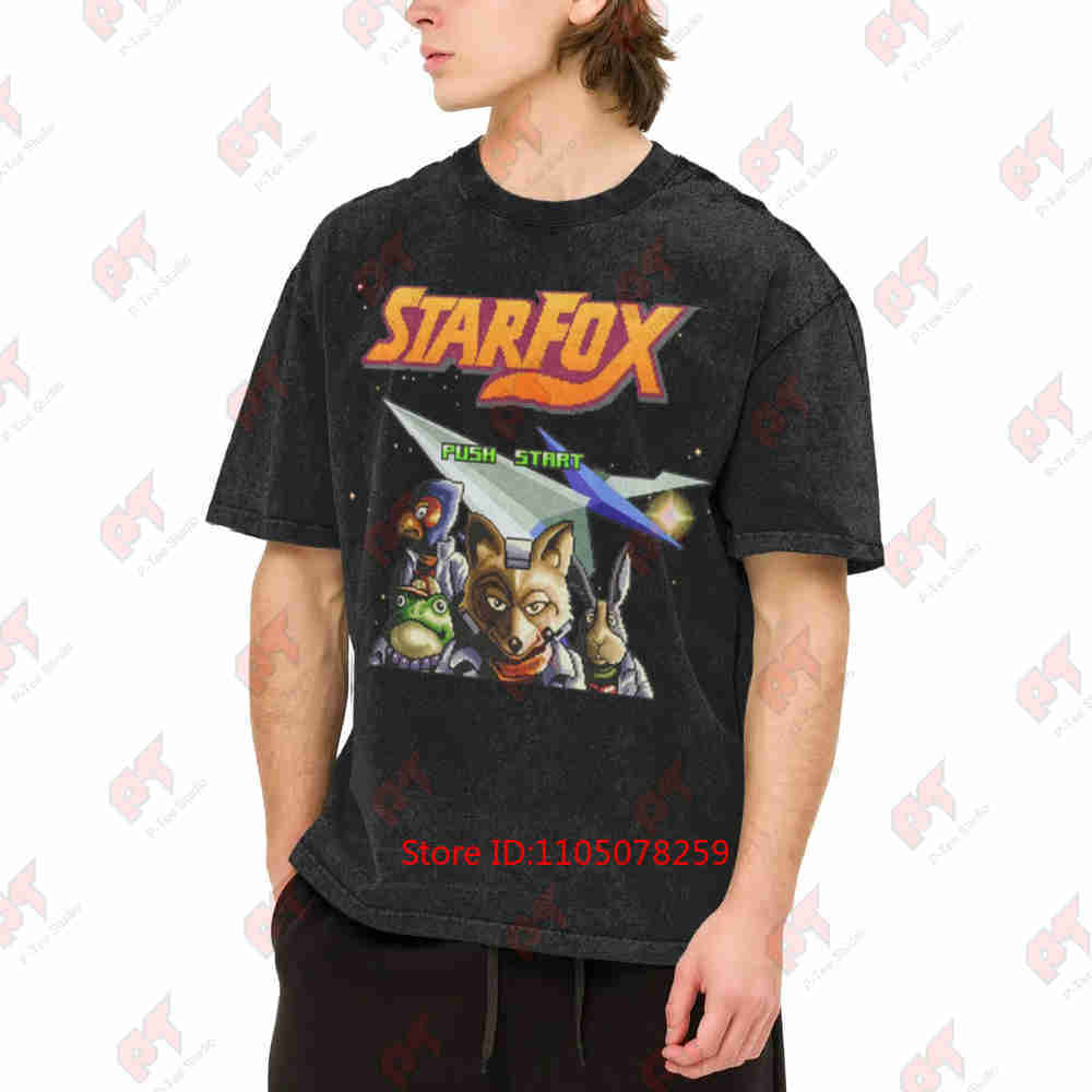 Retro SNES Star Fox Video Game Vintage Washed Tee Pure Cotton T-Shirt
