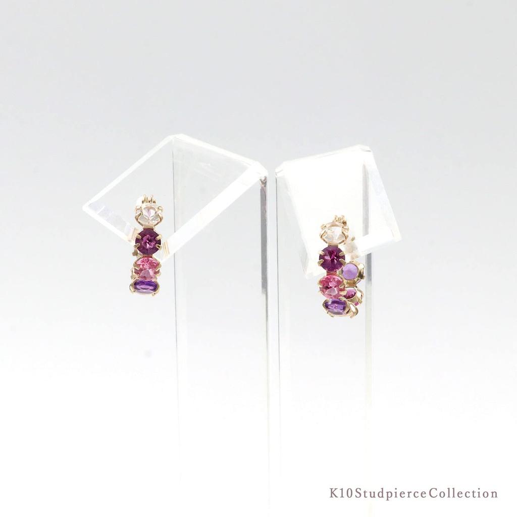 Hoop Earrings for Women Gold Garnet Amethyst Tourmaline 10K K10 10K [Barzaz]