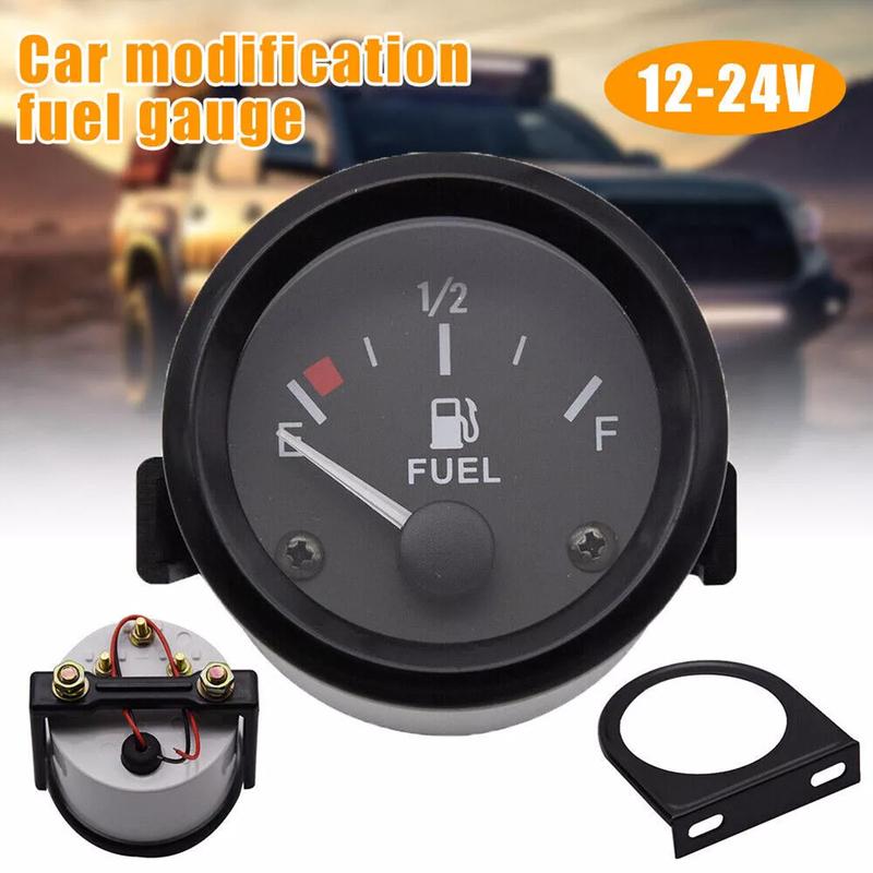12V 52mm Car Fuel Level Gauge Fuel Level Gauge Meter 240-33 Ohm E-/2-F White LED Light Black Rim Automotive Gauges