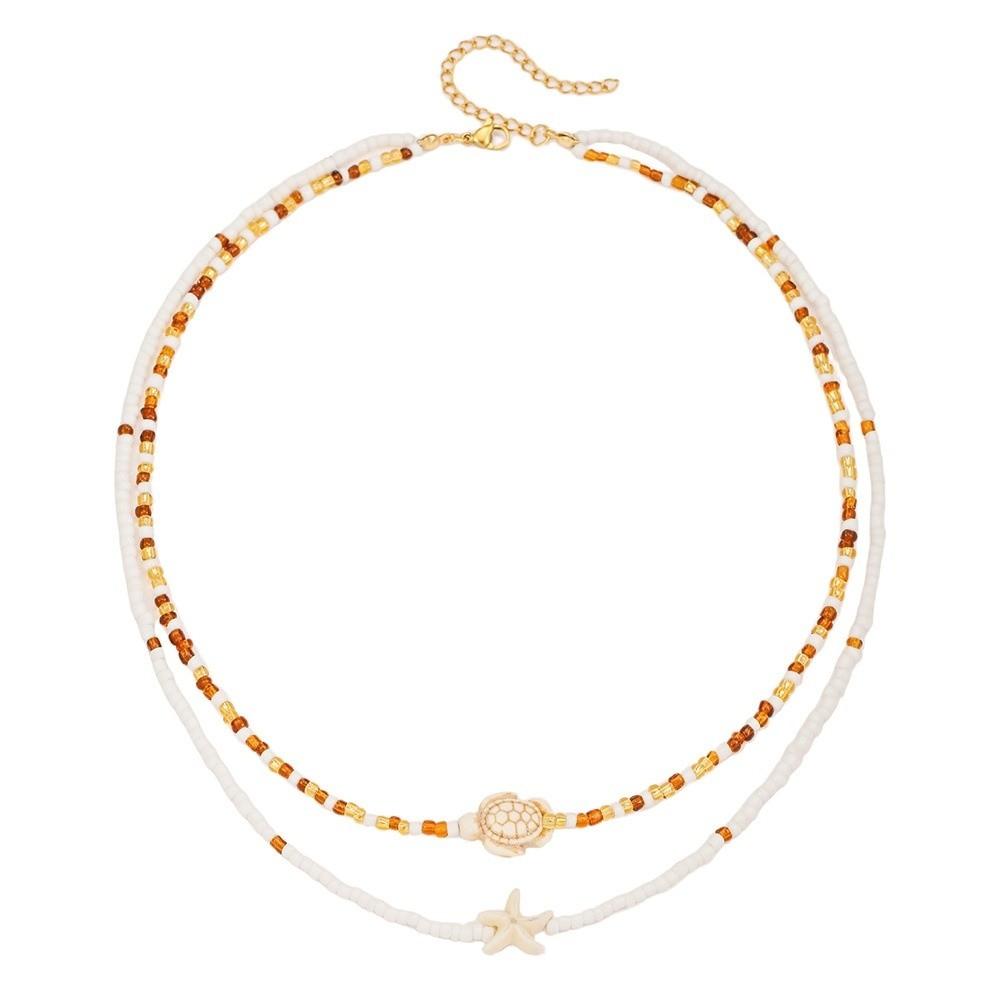 

Summer Layering Starfish Necklace Adjustable Mixed Color Beads Beaded Choker Handmade Clavicle Chain Beach Jewelry