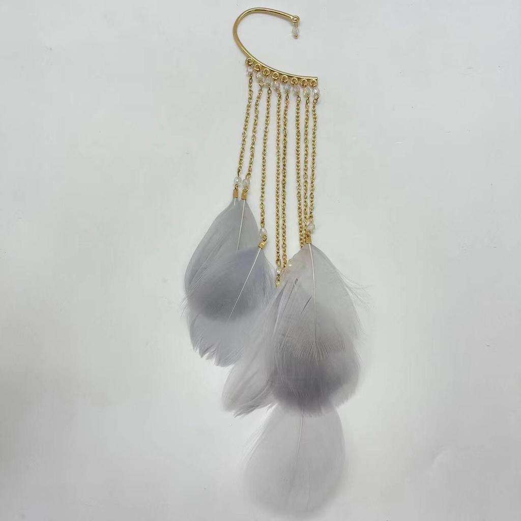 Manșetă de ureche cu ciucuri de pene boeme - Bijuterii de vacanță fără piercing