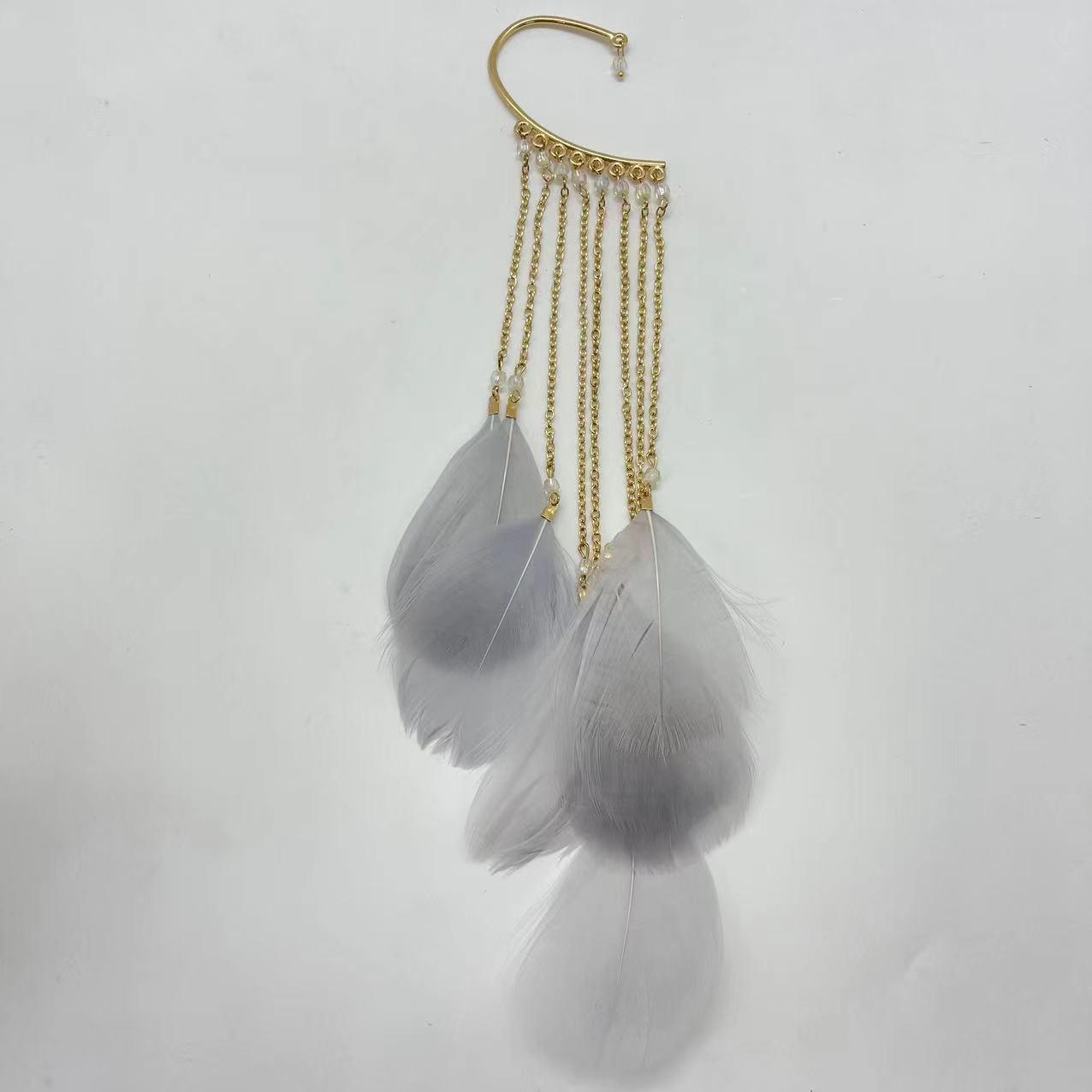 

Богемний кафф на вухо з пір яною китицею - Не потребує пірсингу, прикраса для відпустки