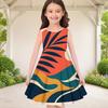 Girls Round Neck Sleeveless A Line Flared Hem Printed Gradient Dress