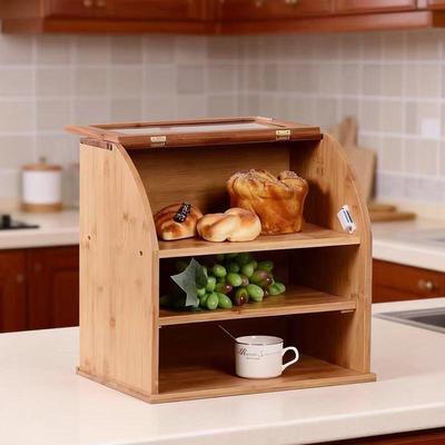 Panera de Bambú de Tres Niveles: Caja de Almacenamiento de Cocina Gruesa, a Prueba de Polvo, con Tapa abatible para Pasteles y Postres, para Mantener la Frescura