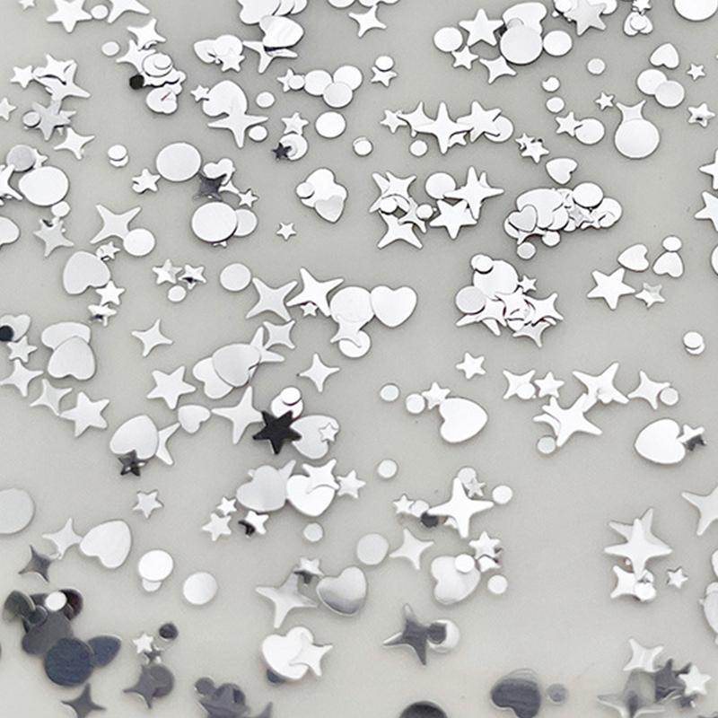 1 Box 3D Mini Round Heart Star Nail Art Charms Sequin Nail Art Flake Silvery Shiny Charms Accessories