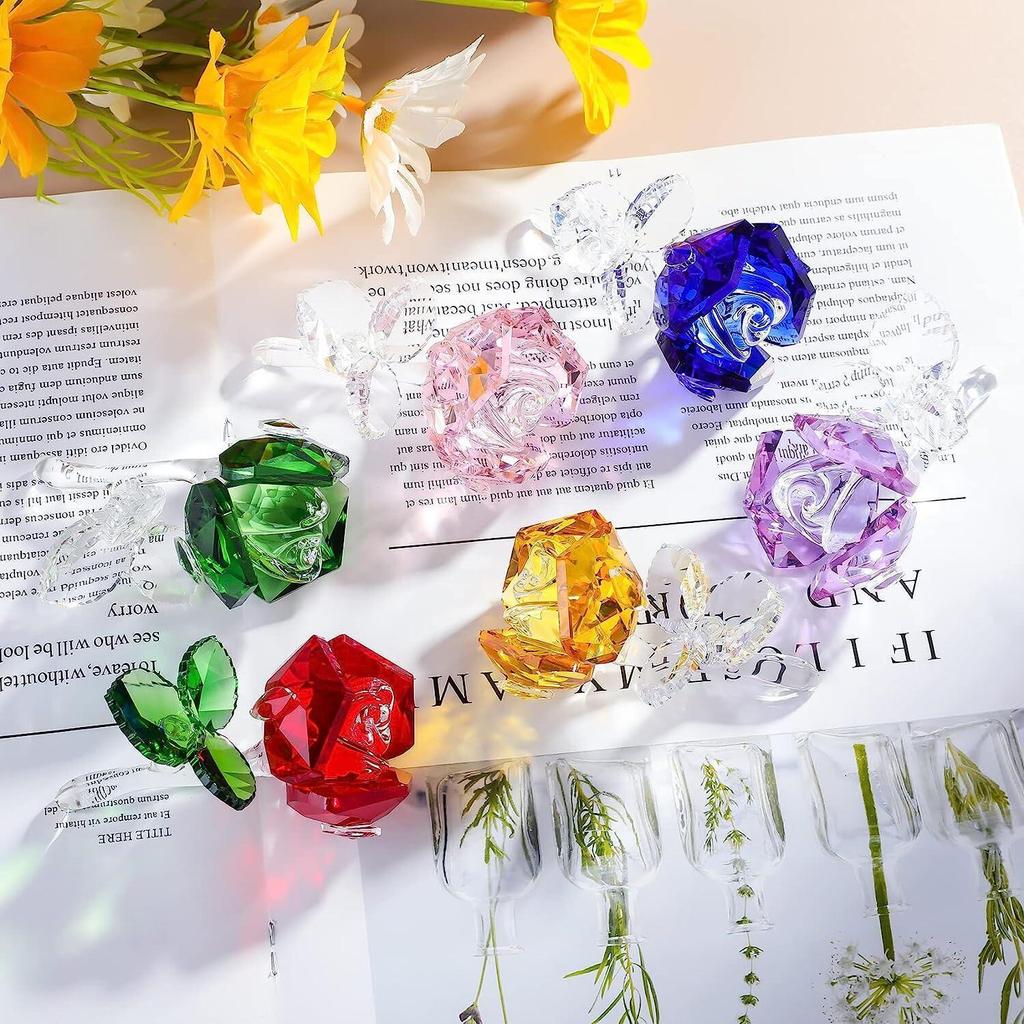 Exquisite Mini Colorful Crystal Rose Flower Vase Ornament Gift