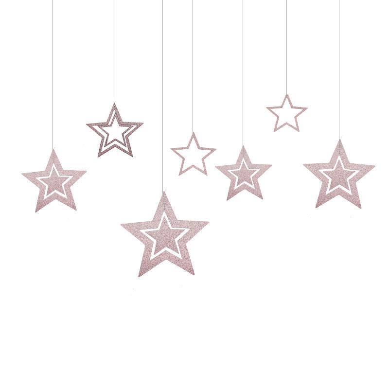 Rose Gold Hollow Star Paper Garlands Banner Hanging for Wedding Christmas Decorations Kids Birthday Party Supplies Baby Shower