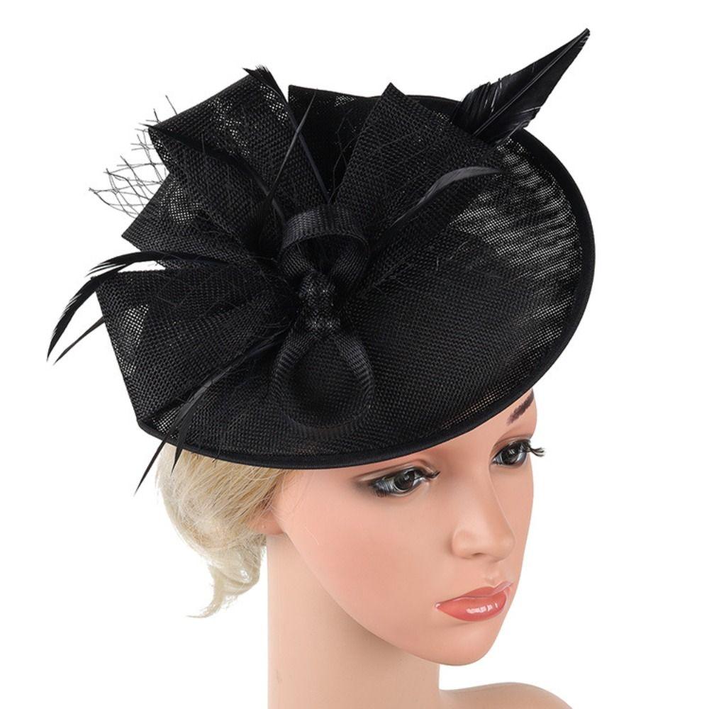 Exquisite Tea Party Mesh Hair Band Bowknot Bride Headdress Vintage Feathers Fascinator Hat  Lady