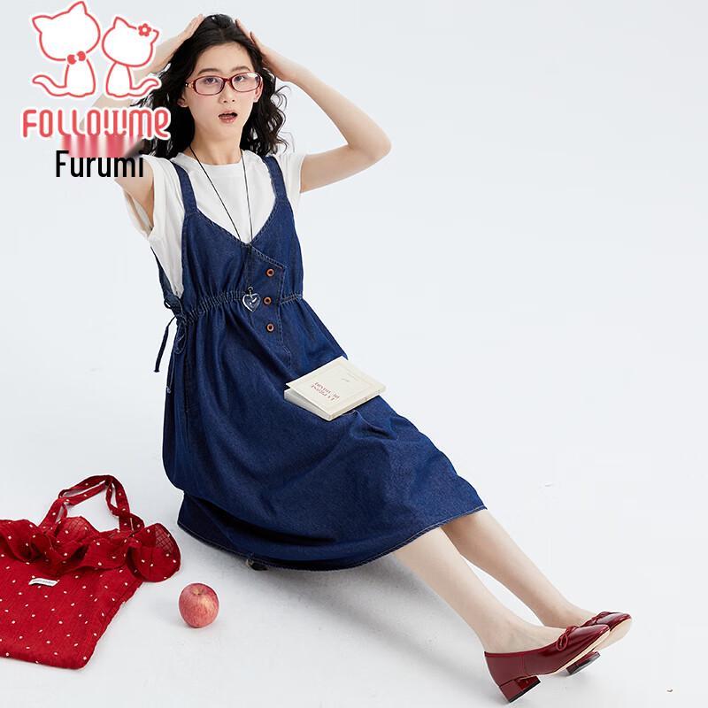 Fulomi Girls' Summer Denim Overalls Skirt Two-Piece Set