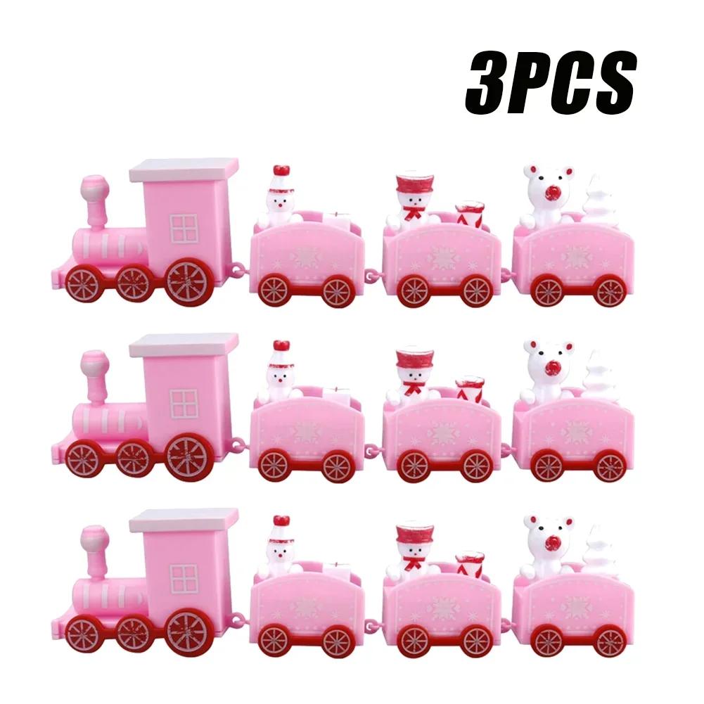 Snowman Christmas Train Ornament Mini Plastic Holiday Decor Small Xmas Train Set for Home Tabletop Festive Embellishments