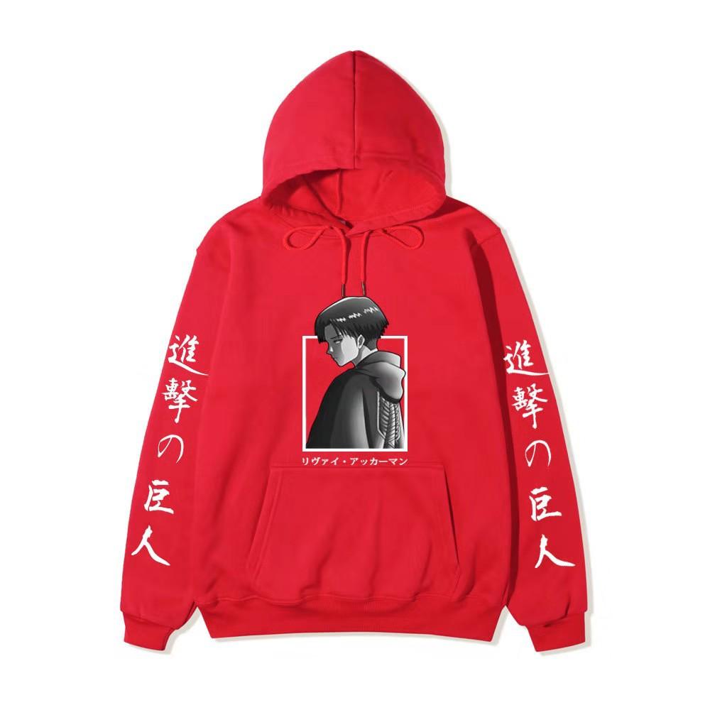 Attack on Titan Levi Ackerman Hoodie Unisex Fleece Sweatshirt Japanese Text Double Sleeve Print Autumn Winter Pullover