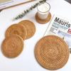 Rattan Table Mats Round  Placemat for Home Office Coffee Cup Pad Handmade Woven Insulation Heat Coasters  Dinner Table Decor