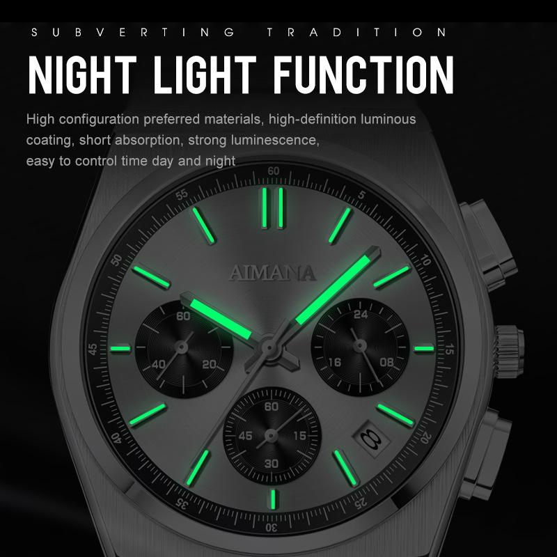 Men Chronograph Quartz Watch with Date Display Stainless Steel Strap Waterproof Fashion Business Male Wrist Watch