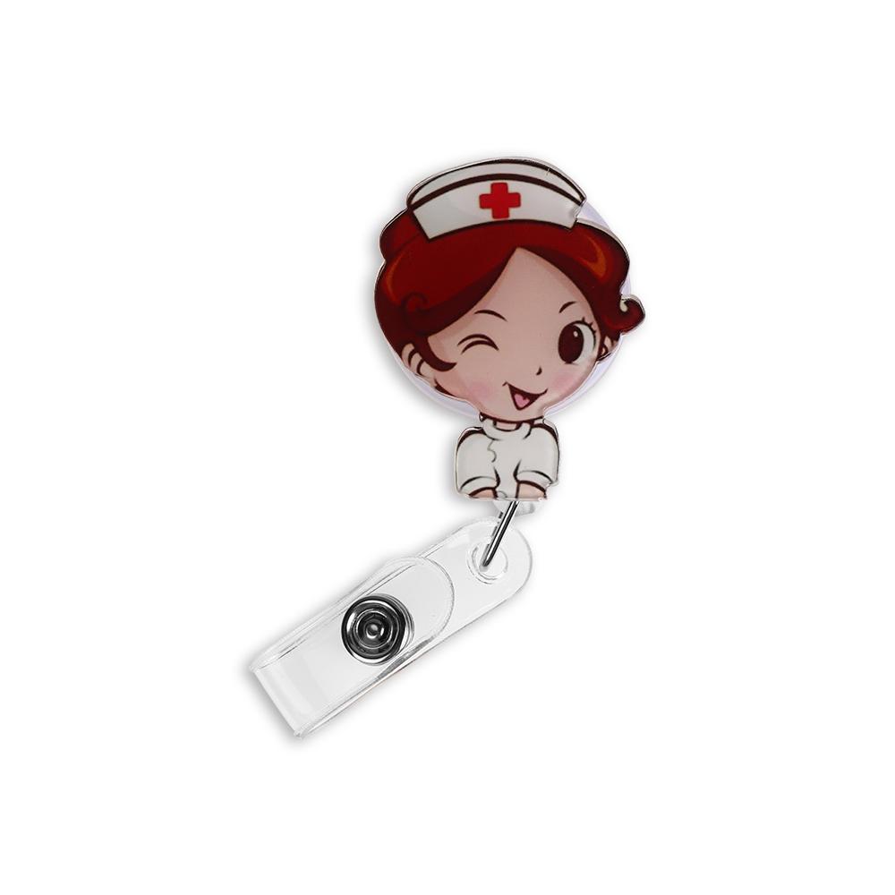 Cartoon Nurse Doctor ID Badge Holder with Retractable Reel, Retractable Metal Clip Business Work Card/Name Tags Badge Holders