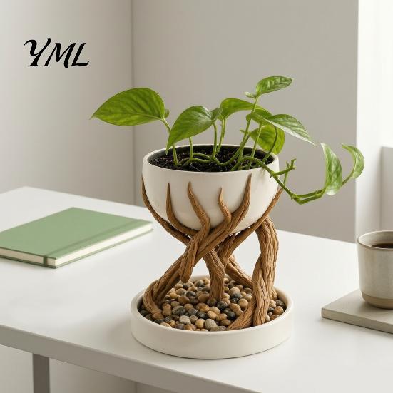 Small Miscellaneous Storage Box 3D Printed Tree Root Planter, Bionic Wood Textured Flower Pot with Indoor Plant Container Drainage Hole, Succulent