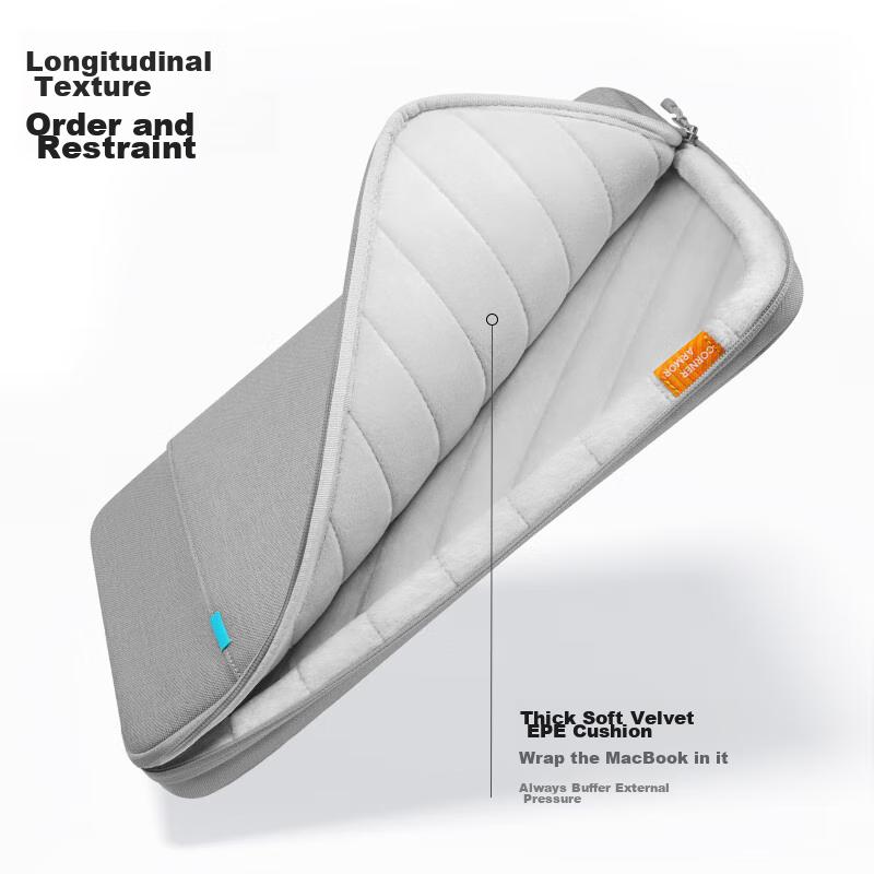 Tomtoc Laptop Sleeve, 13-Inch, Thin And Simple Design, Light Gray