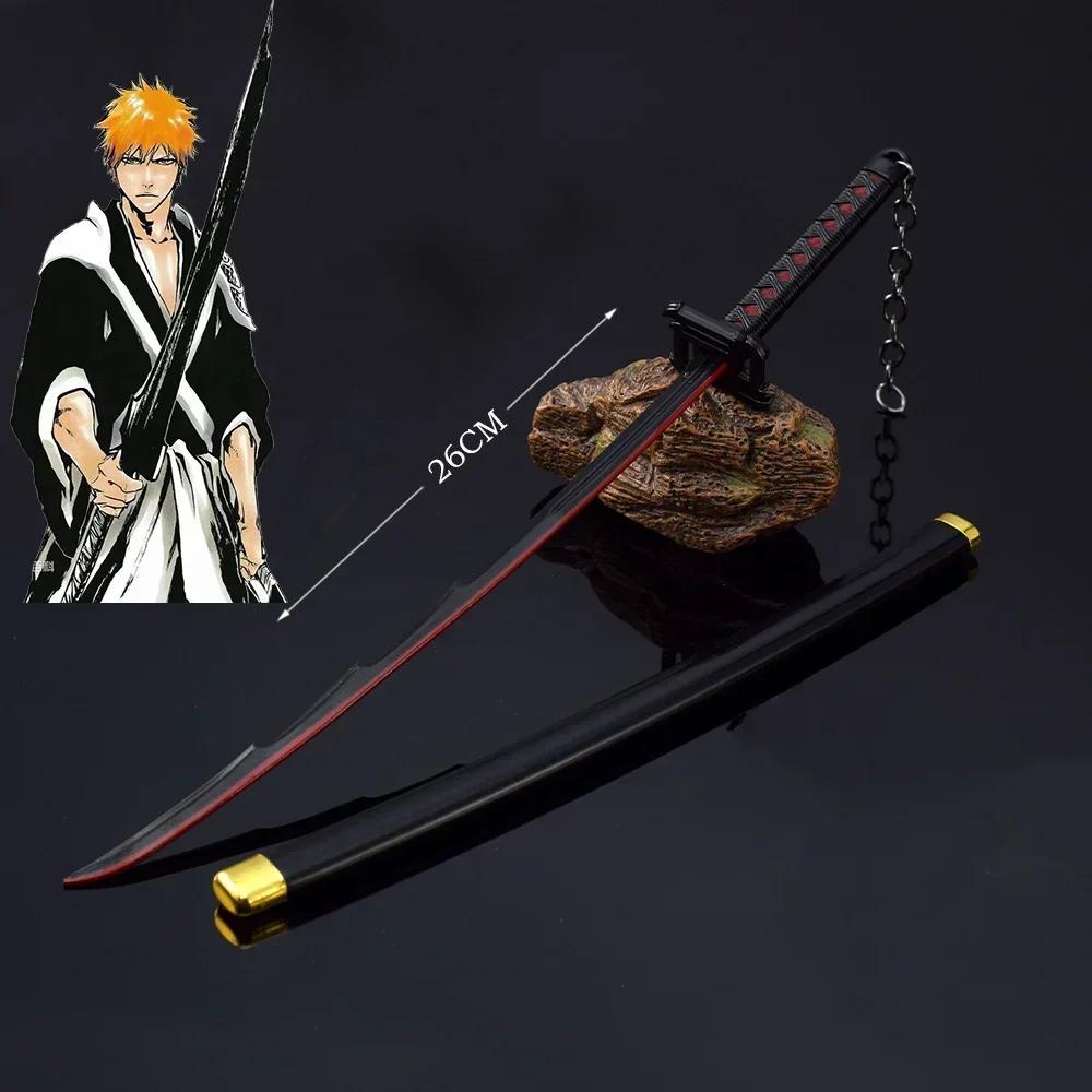 10inch Anime Bleach Katana Kurosaki Ichigo Sword Aizen Metal Ninja Knife Blade Real Size Japanese Katana Samurai Sabre Toy Gift