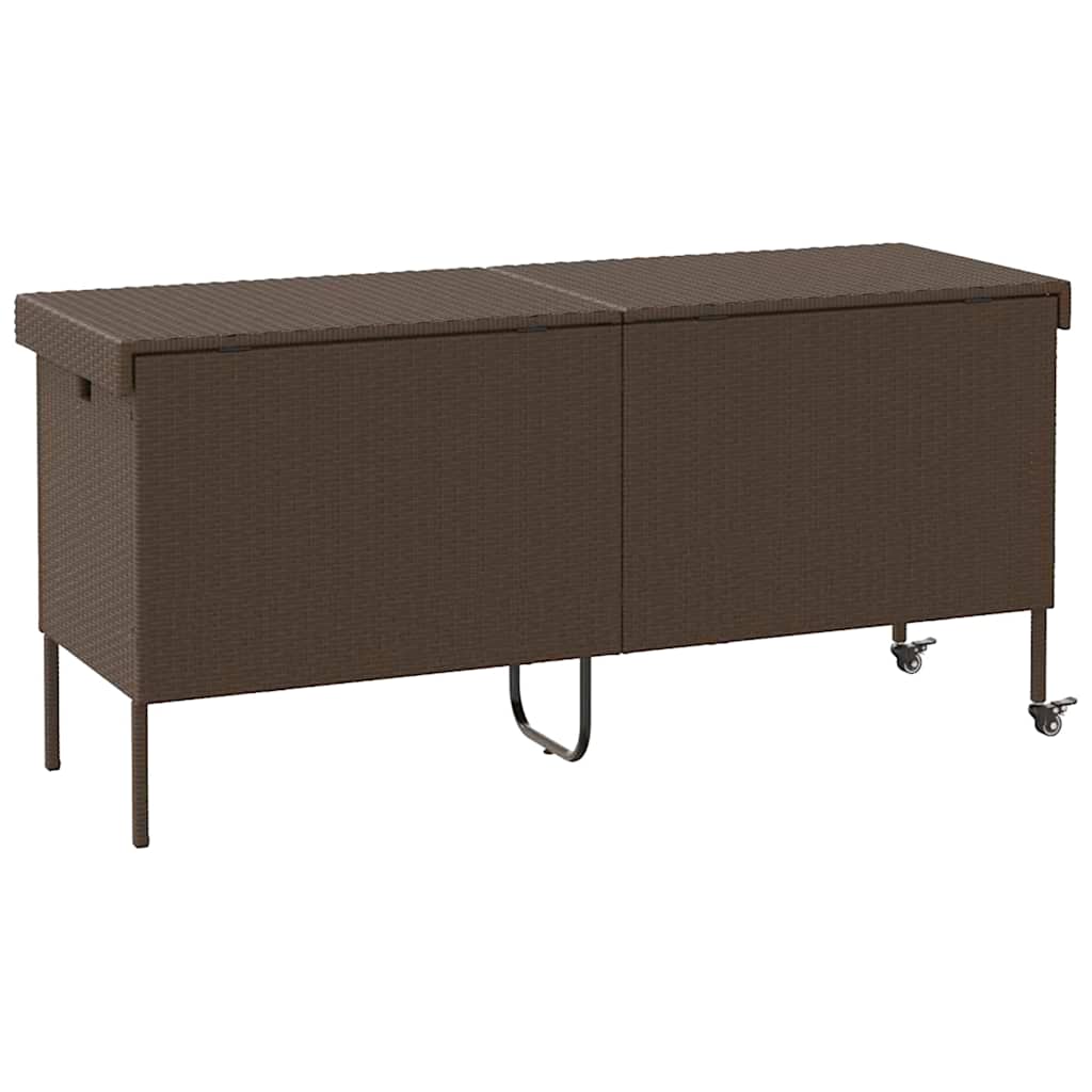 Garden Storage Box with Wheels Brown 160x55x75 cm Poly Rattan