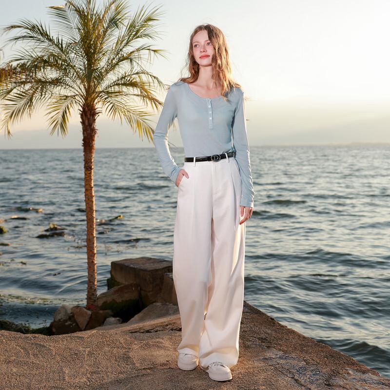 SanCai 2026 Spring Loose High-Waist Straight-Leg White Casual Pants