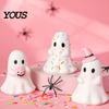 Desktop Figurine for Kids Cute Halloween Ghost Resin Figurine, Candy Pumpkin Witch Hat Small Statue Desk Decor Girls, Pink White Kawaii Tabletop