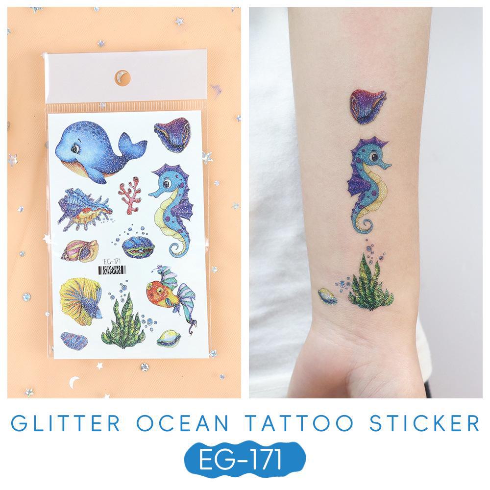 2023 Ruikalong Vandeniui atsparūs blizgantys jūrų gyvūnų animacinių filmukų tatuiruočių lipdukai vaikams